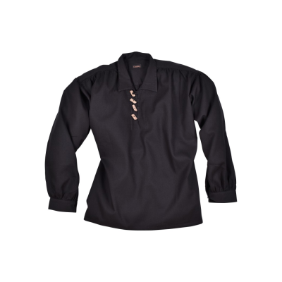 Medieval shirt with wooden buttons, black  - 1