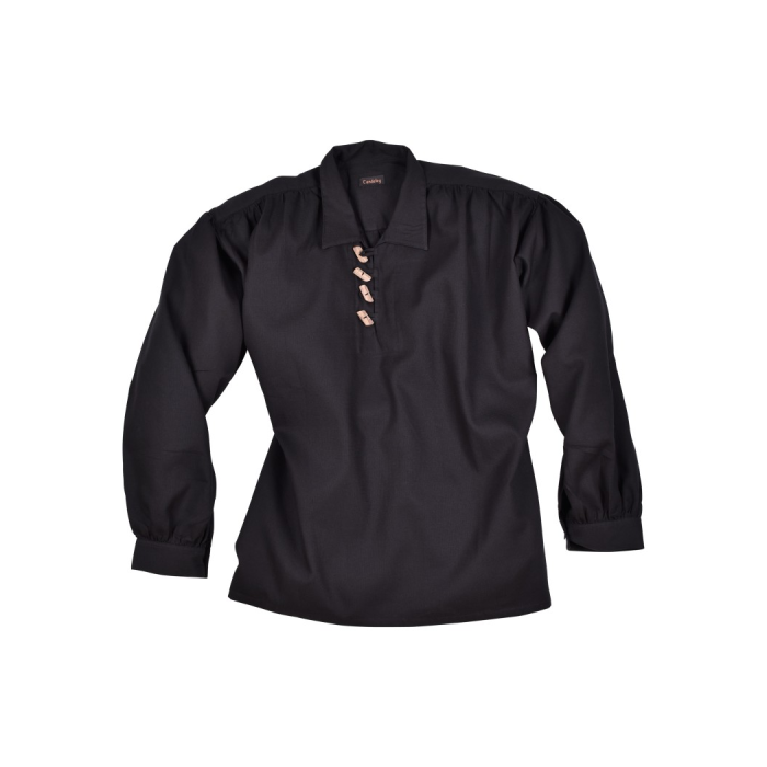 Camicia medievale con bottoni in legno, nera  - 1