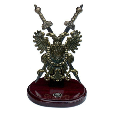 Panóplia de mesa com 2 espadas gladius  - 1