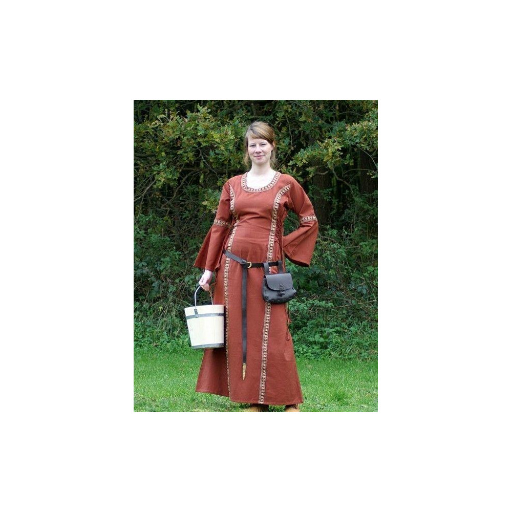 Vestido de mulher Medieval Ella, com orla vermelha  - 13