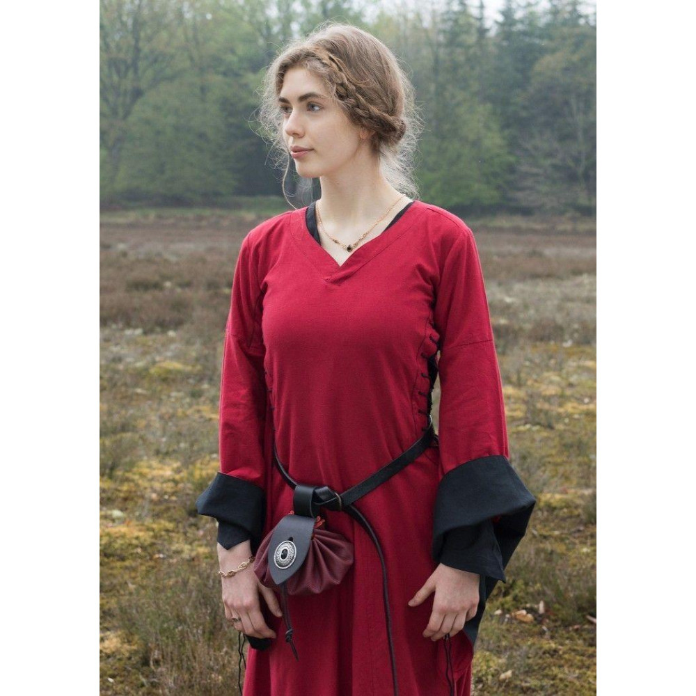 Vestido de mulher Medieval,Bliaut Amal aberto, vermelho / preto  - 3