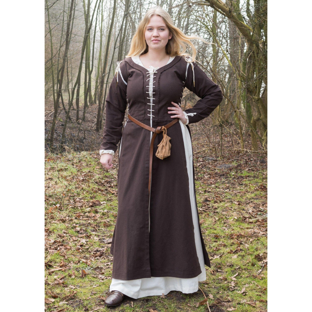 Medieval dress / Marit overdress with drawstring, brown  - 2