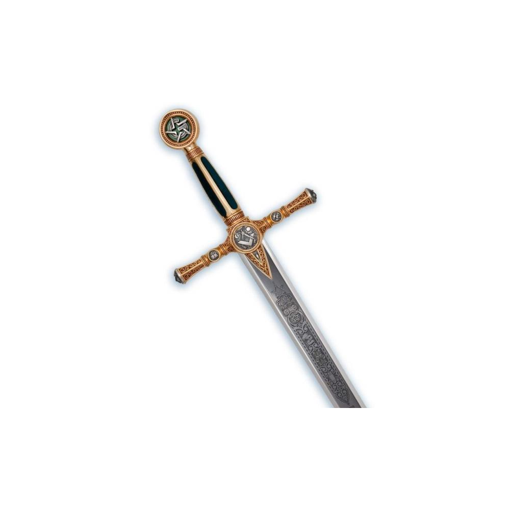 Espada maçônica, dourada, com gravuras, Marto  - 3