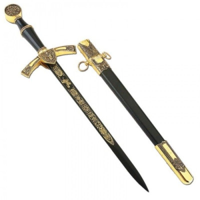 Adaga medieval preta e dourada com bainha  - 3