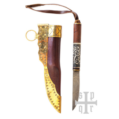 Birka Long Seax, coltello da sassofono vichingo con lama in acciaio al carbonio e maniglia in legno e ossa  - 5