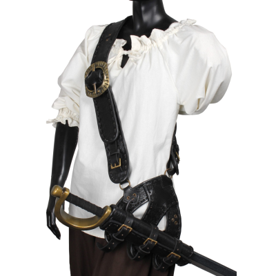 Mandolino pirata per spada autorelizzante in pelle nera  - 1