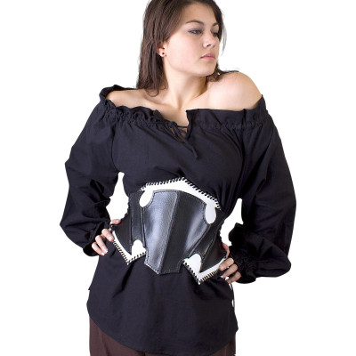 Corset elfe noir, noir/blanc, armure en cuir LARP  - 5