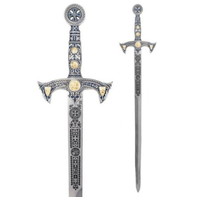 Silver Templar Sword - Blue Enamel  - 5