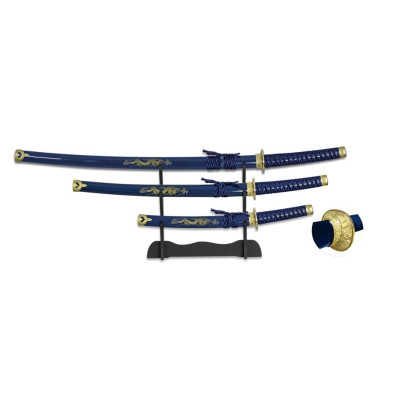 Set Composto por Katana,Wakizashi e Tanto com Suporte, azul  - 1