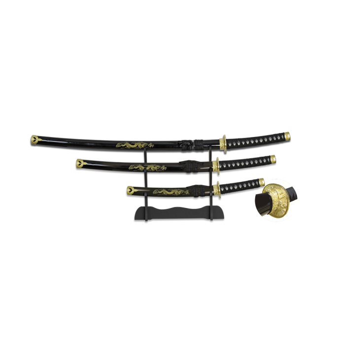 Set Composto por Katana,Wakizashi e Tanto com Suporte, preto  - 1