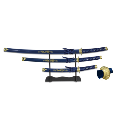 Set katana, wakizashi y tanto con soporte  - 2