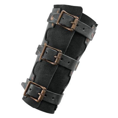 Protección de cuero negro con remaches y subcapa de ante, par  - 2