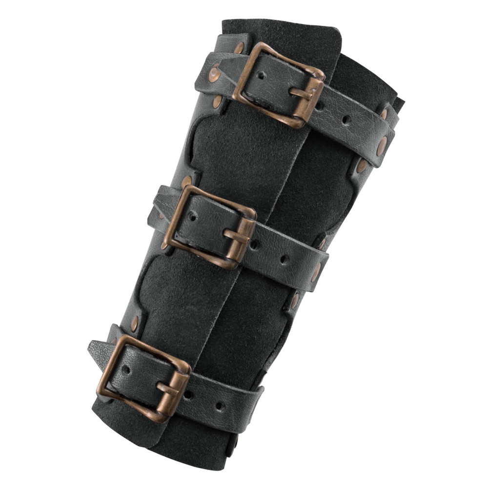 Protezione in pelle nera con rivetti e sottostrato in suede, coppia  - 2