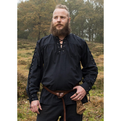 Camicia medievale Corvin con pizzo, nero  - 5