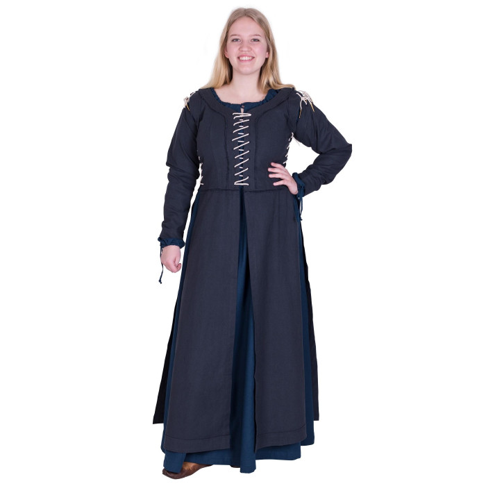 Medieval dress Marit with drawstring, dark blue  - 1