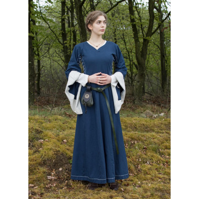 Medieval dress, Bliaut Amal open, blue / natural  - 2