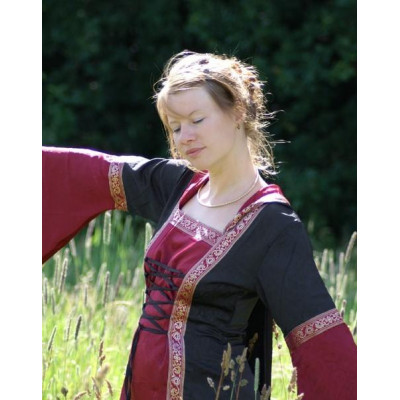 Vestido medieval cecilia con capucha, rojo / negro  - 1