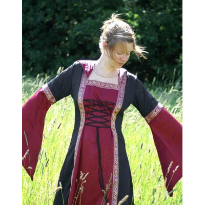 Abito medievale Cecilia con cappuccio, rosso / nero  - 2