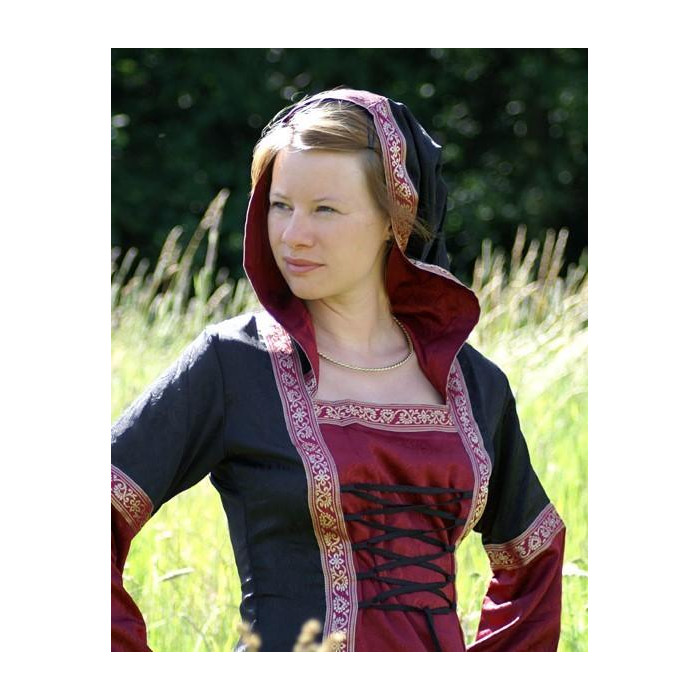 Vestido medieval cecilia con capucha, rojo / negro  - 3