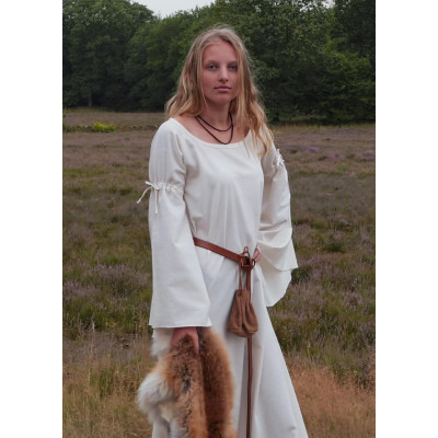 Vestido de mudança medieval Burglinde w. Mangas de trompete, naturais  - 2