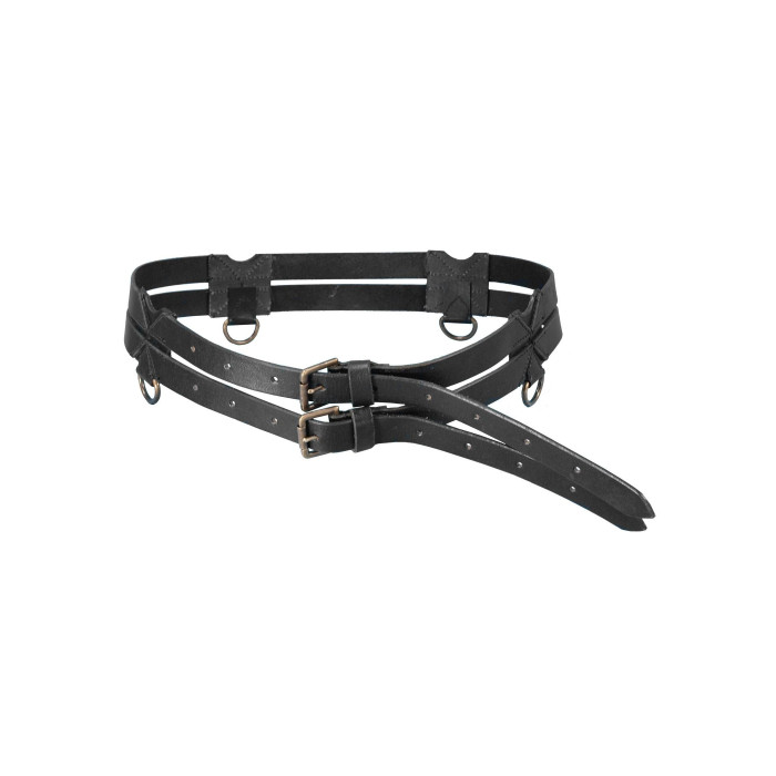 Double Medieval belt, black leather  - 1