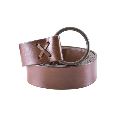 Cinturón de cuero marrón medieval con anillo de latón, 190 cm  - 1