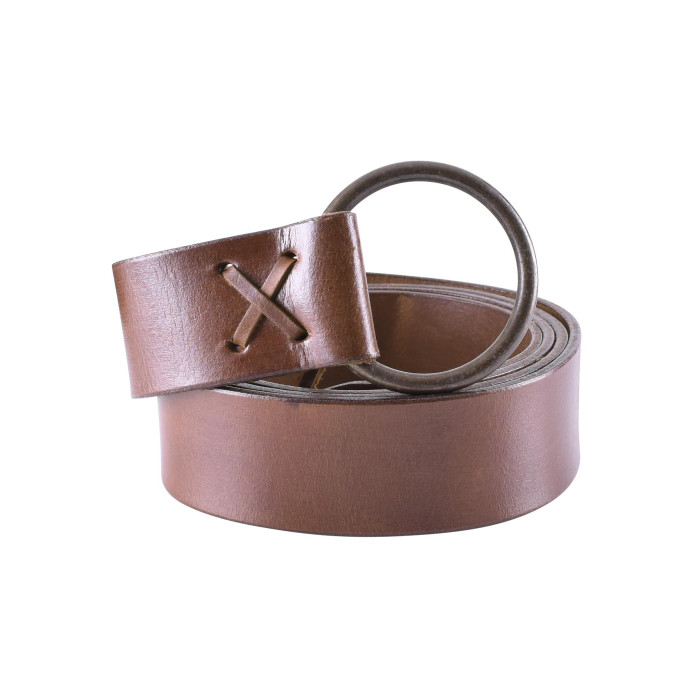 Cinto de couro castanho medieval com anel de latão, 150 cm  - 1