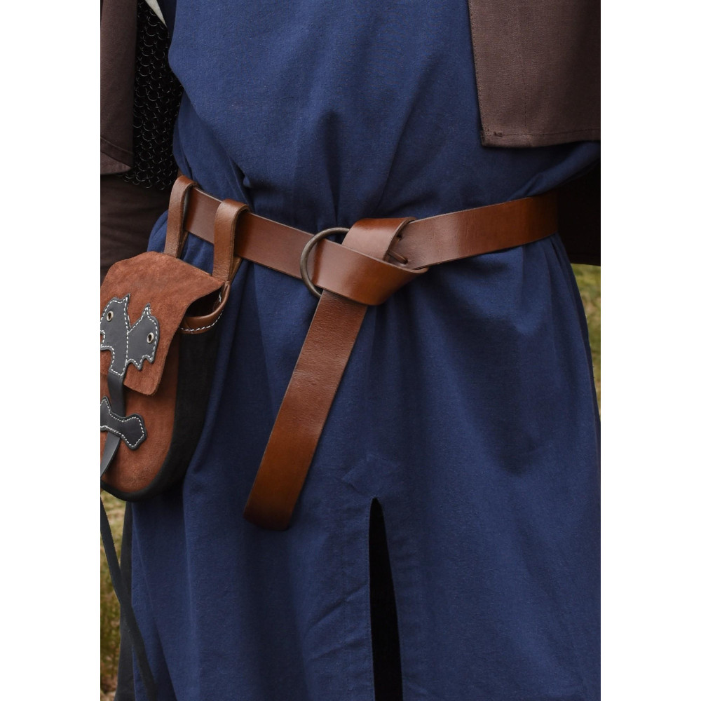 Cinto de couro castanho medieval com anel de latão, 150 cm  - 4
