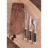 Juego de cubiertos de tres partes incl. dobladillo de cuero  - 2