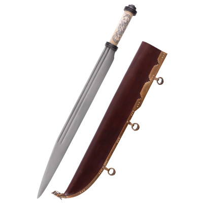 Cuchillo de saxo vikingo, cordón de hueso con motivo nórdico en estilo Jellinge, siglo 17. X  - 1