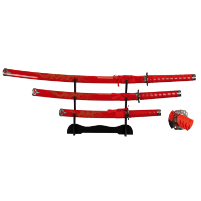 Set compuesto por Katana, Wakizashi y Tanto con apoyo, rojo  - 1