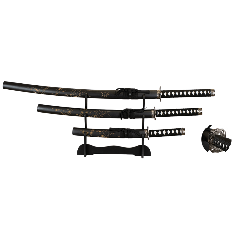 Set compuesto por Katana, Wakizashi y ambos con apoyo, Negro  - 1