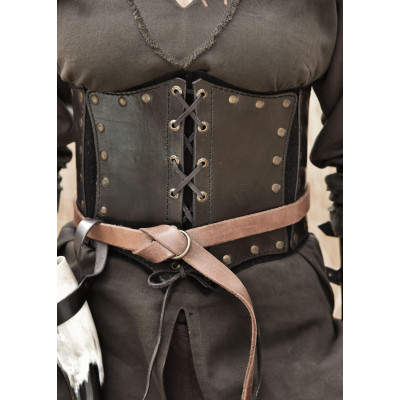 Corpiño underbust de cuero con capa inferior de ante negro  - 2