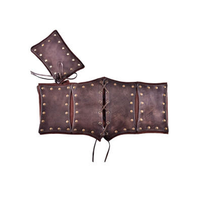 Corsage Underbust en cuir avec sous-couche en daim marron  - 1