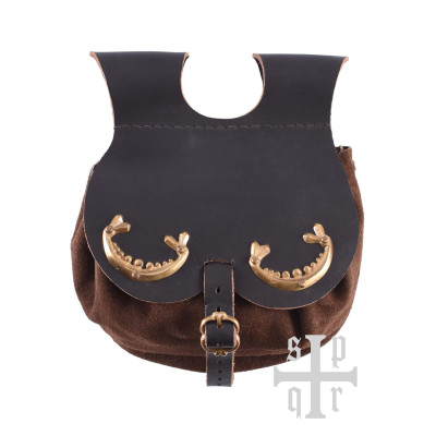 Sac à main médiéval en cuir avec sangles, marron  - 1