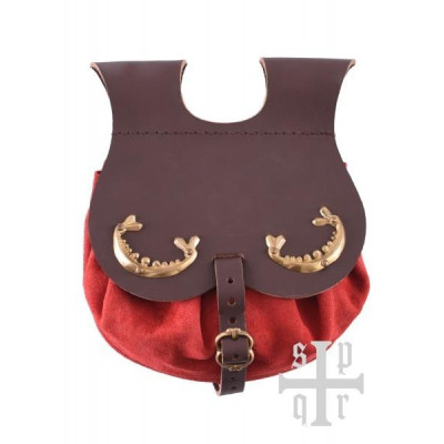 Medieval leather purse with straps, red  - 1