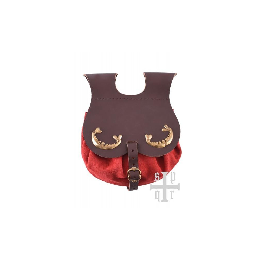 Sac à main médiéval en cuir avec sangles, rouge  - 1