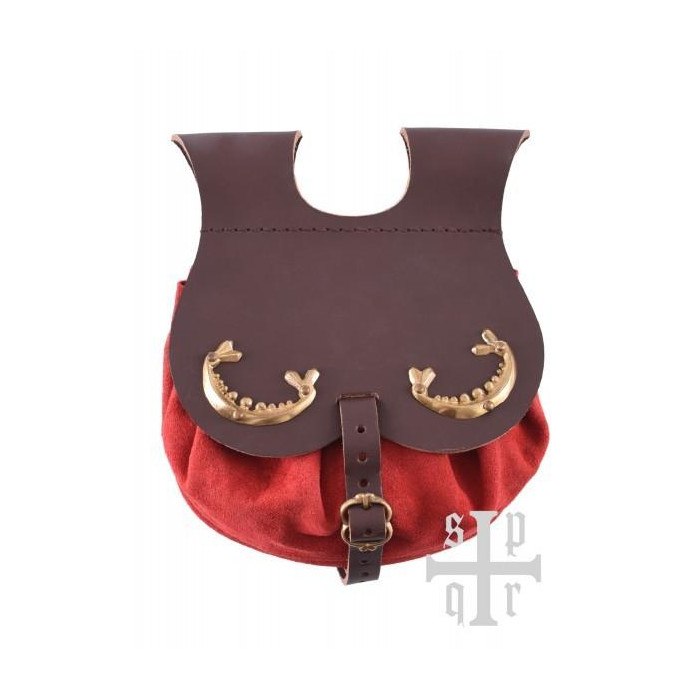 Medieval leather purse with straps, red  - 1
