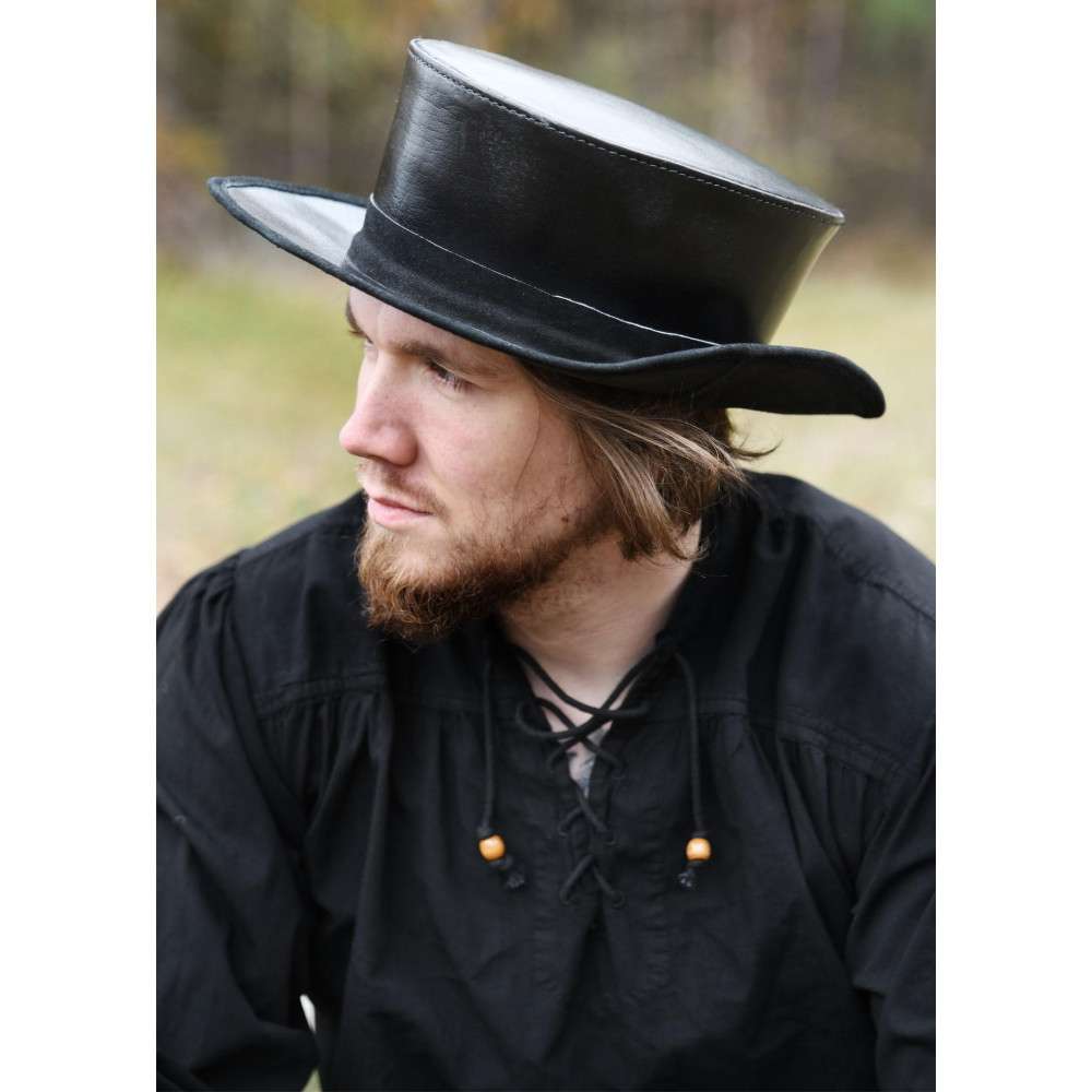 Medieval Leather Hat with Broad Brim, Plague Doctor Hat, black  - 3