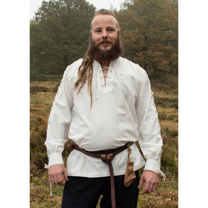 Camisa medieval Corvin con encaje, blanco  - 1
