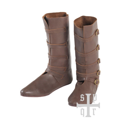 Botas medievais em pele com fecho de tira e fivela  - 1