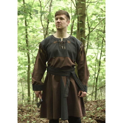 Folded medieval tunic with detachable sleeves, brown/black  - 4