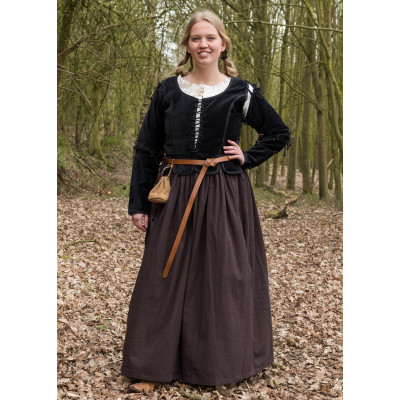 Veste médiévale en velours gris, noir  - 4