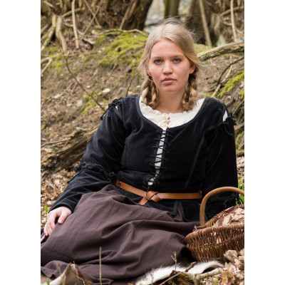 Veste médiévale en velours gris, noir  - 5