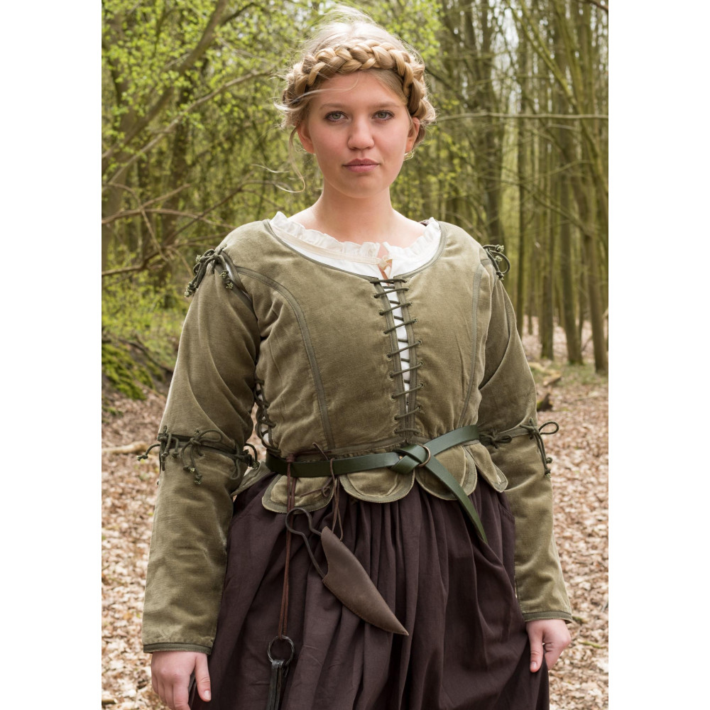 Veste médiévale en velours gris, vert  - 2
