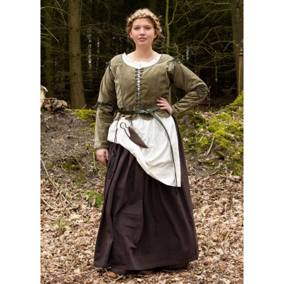 Veste médiévale en velours gris, vert  - 3