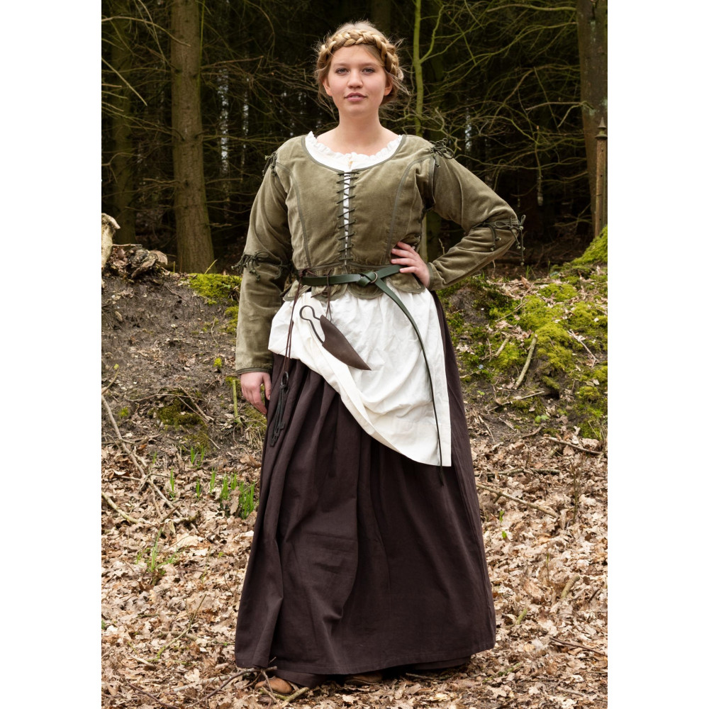 Veste médiévale en velours gris, vert  - 3