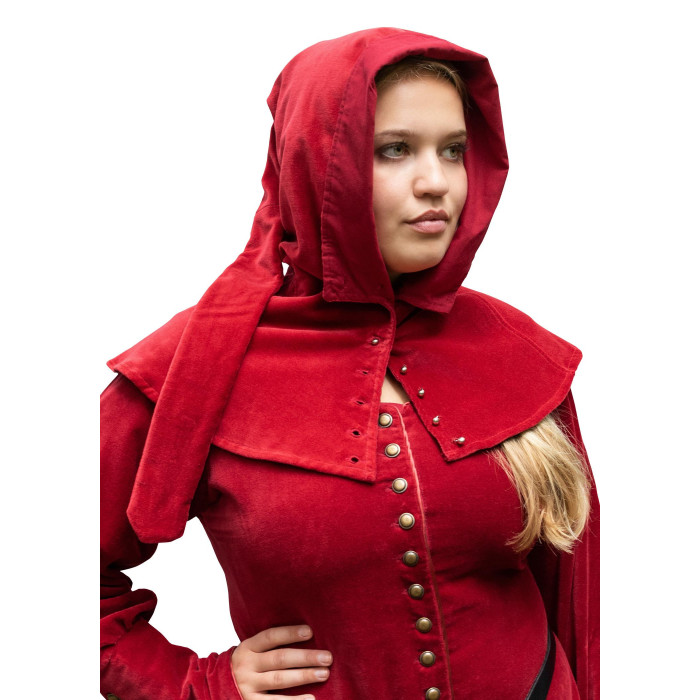 Capucha de terciopelo medieval Mirella, roja  - 1