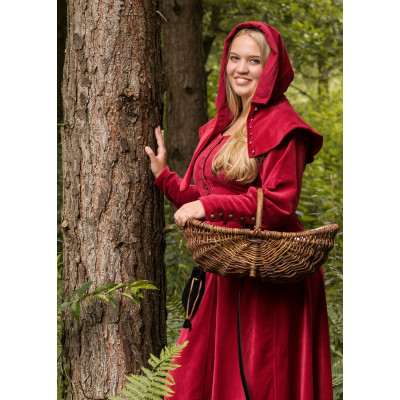 Capucha de terciopelo medieval Mirella, roja  - 3