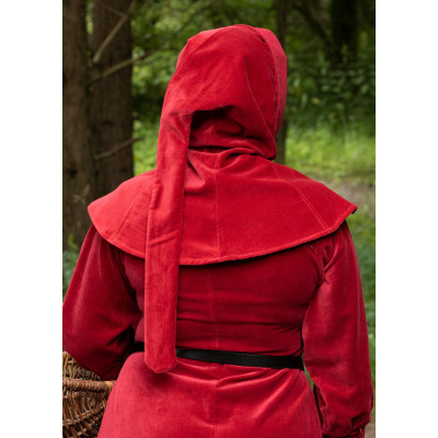 Capucha de terciopelo medieval Mirella, roja  - 4